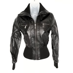 Black Faux Leather Bomber Jacket New Look